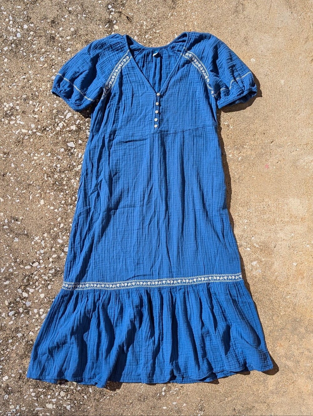 Old Navy Royal Blue V-Neck Mid-Maxi Dress with Embroidered Trim